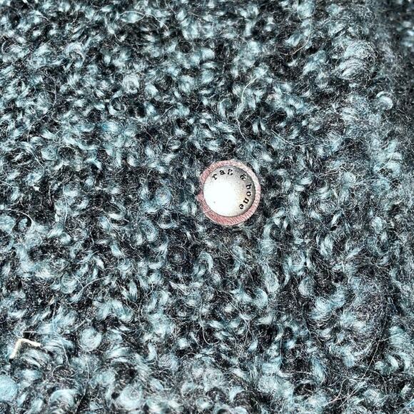 Rag and Bone Scarf Alpaca Blend Knit Fringe Blue and Black Boucle New Luxury - Picture 4 of 7